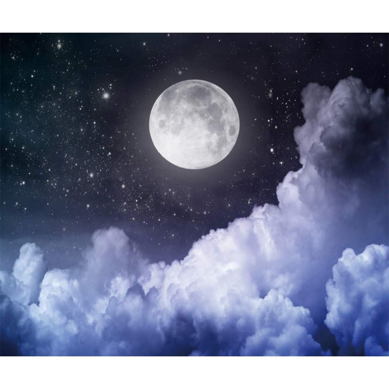 Laeacco 10x8ft Cloudy Night Sky Photo Backdrop Full Moon Starry Sky Background Cosmic Universe Newborn Baby Shower Birthday Party Backdrop Room Wall Mural Adults Girls Portraits Studio - Image 1